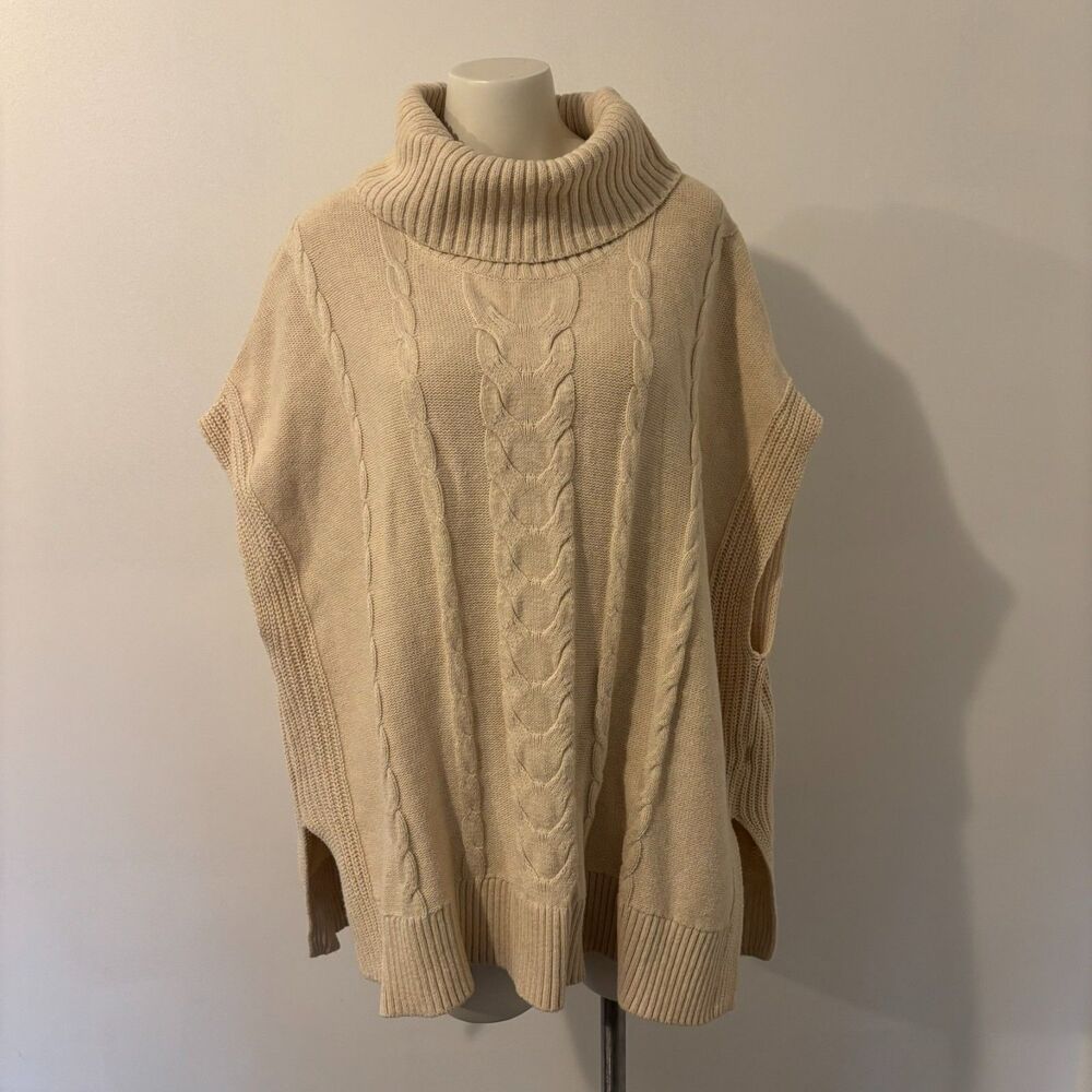 Banana Republic size L/XL Cream Neutral Fall Time Turtleneck Shawl Sweater
